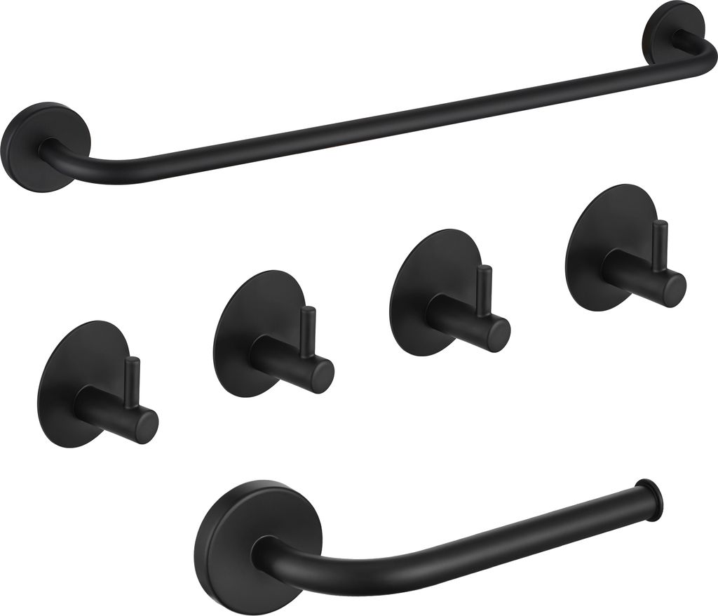 Edelstahl Handtuchhalter 6-teiliges Set, 4 Stück Handtuchhaken, Bad Handtuchstange, Toilettenpapierhalter, 2 Arten der Installation, Schwarz