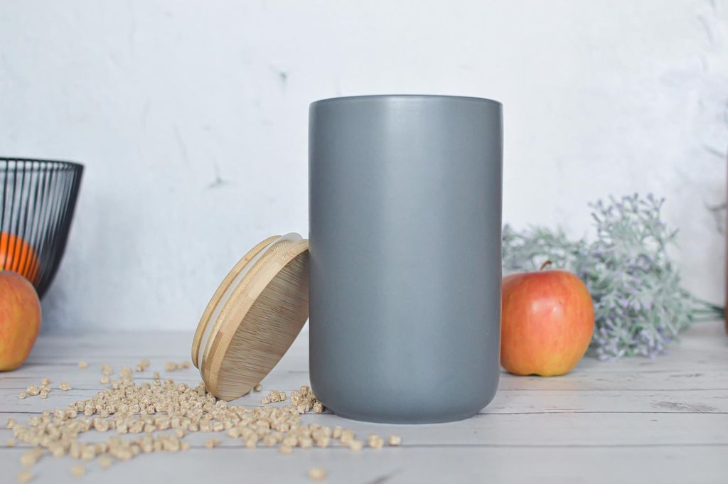 Vorratsdose Grau aus Porzellan mit Holzdeckel Produktbild 4
