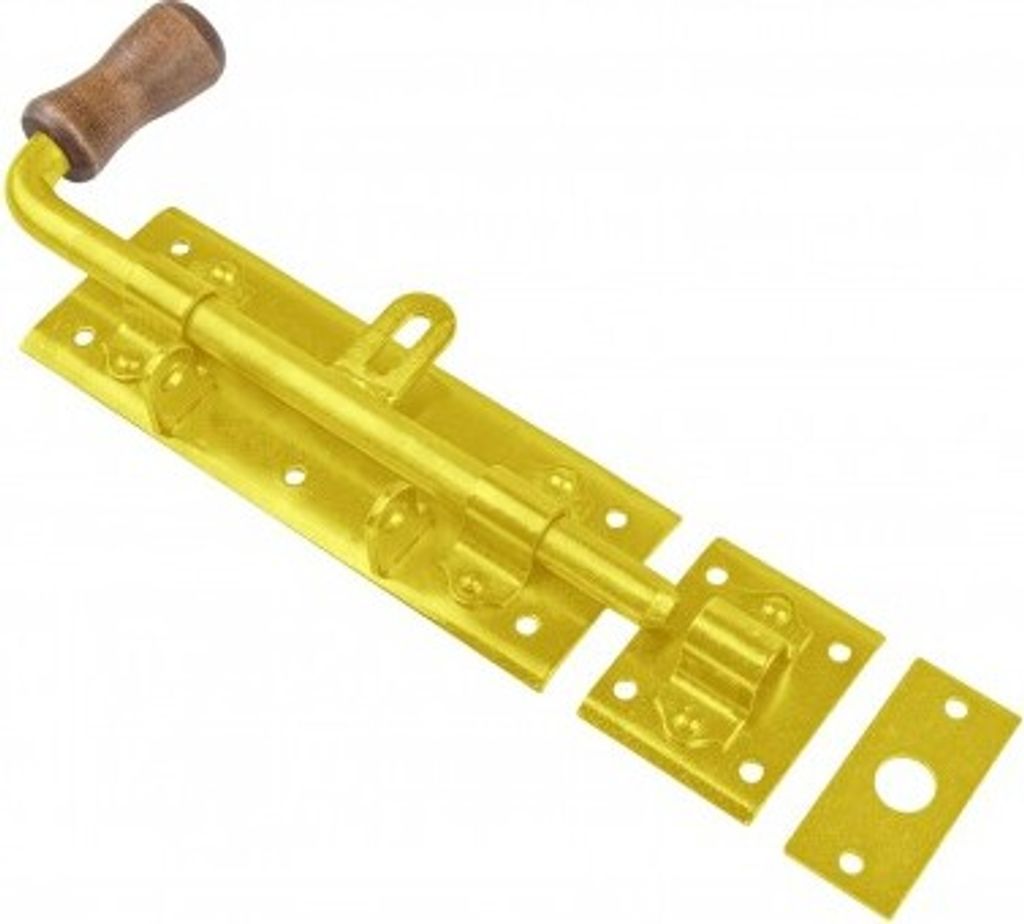 BKshop | Türriegel - 280x80 mm - Gelb Verzinkt - Für Türen und Schränke - Torriegel - WRK 280 - Rundbolzen - Griff aus Holz