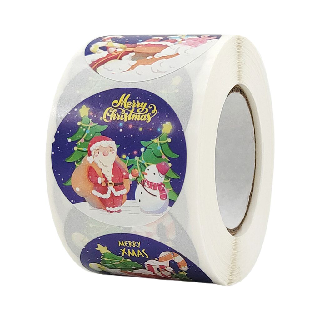 500pcs/Roll Weihnachtsgeschenk-Tag selbstklebender Multi-Patterns Santa Claus Print dicker runde DIY Kraft Papier Weihnachtsfeiertagsbeutel präsen...