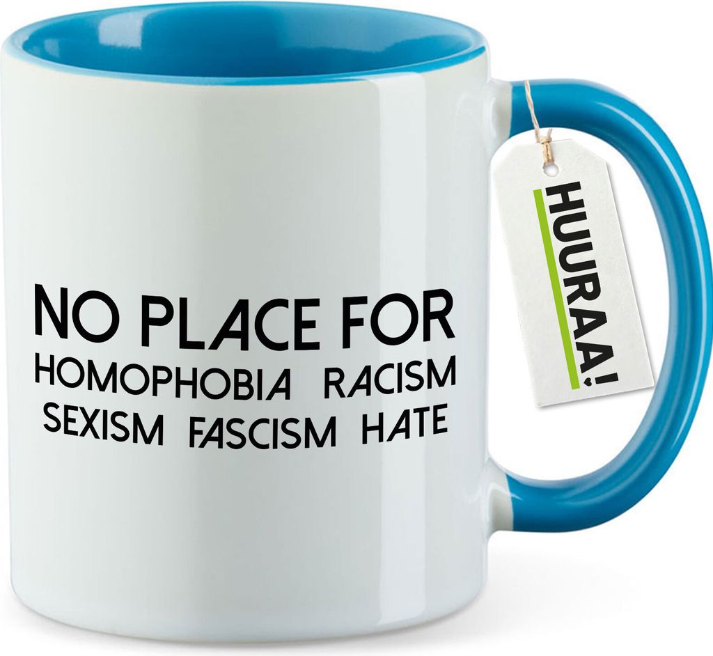 Huuraa Kaffeetasse No Homophobia Racism Hate 330ml Blau Keramik Kaffeebecher Geschenkidee