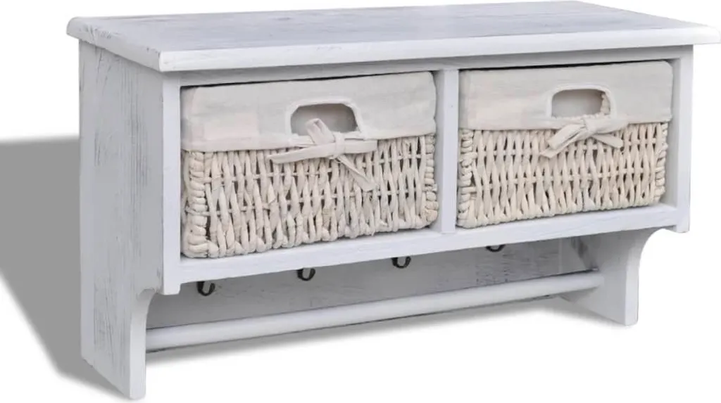 Étagère blanche en bois de paulownia robuste 60x23,5x33 cm chic