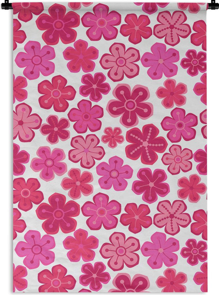 MuchoWow Wandteppich Wandbehang Blumen - Rosa - Muster 60x90 cm Tapisserie Dekoration Wandtuch - Foto-Teppich - Abwaschbar