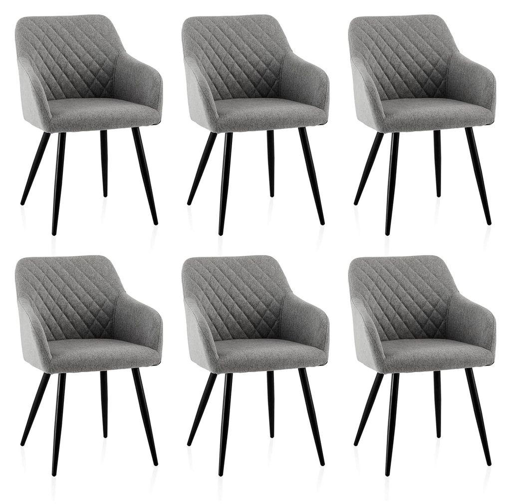 6er Set Esszimmerstühle aus Leinen, Moderner Küchenstuhl mit Armlehnen und Polsterung, Sessel für Küche, Esszimmer und Wohnzimmer, Grau