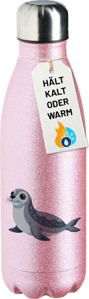 Huuraa Trinkflasche Seehund Comic 500ml Pink Edelstahl Wasserflasche Trinkflasche Geschenkidee