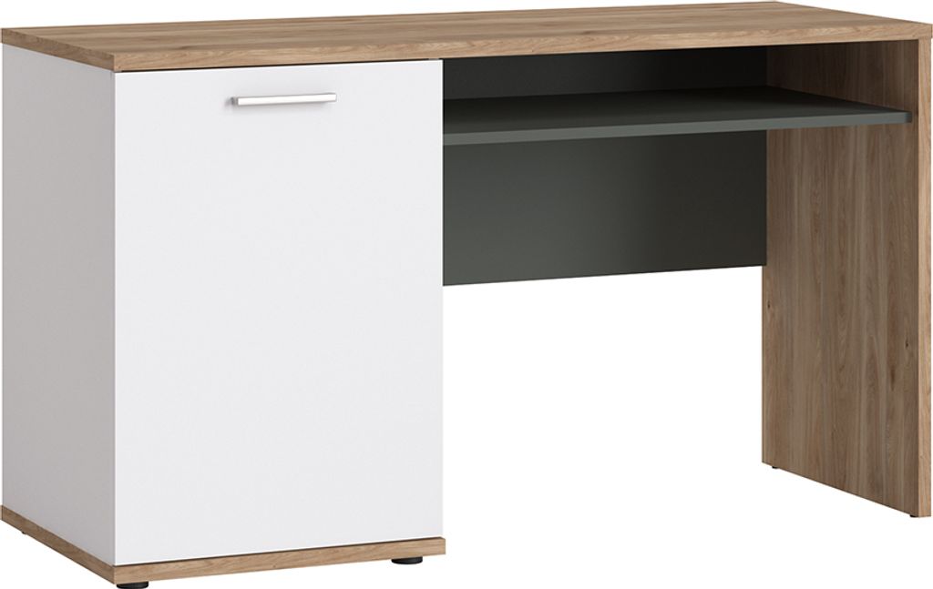 Schreibtisch in Eiche Nb. mit weiß und grau TOMAR-129, B/H/T ca. 130/74,5/50 cm