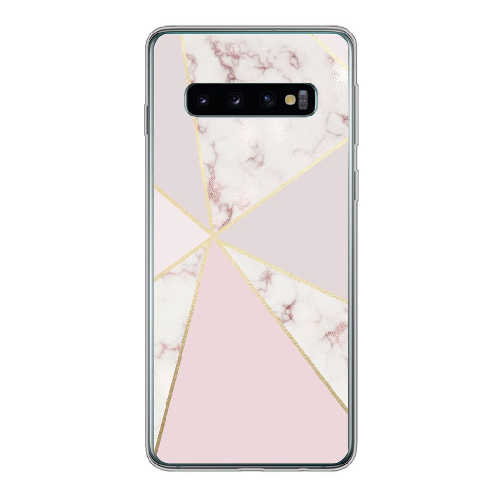 MuchoWow Handyhülle Schutzhülle Hülle für Samsung Galaxy S10 Marmor - Gold - Rosa Silikon Softcase Handy Hülle - Handytasche