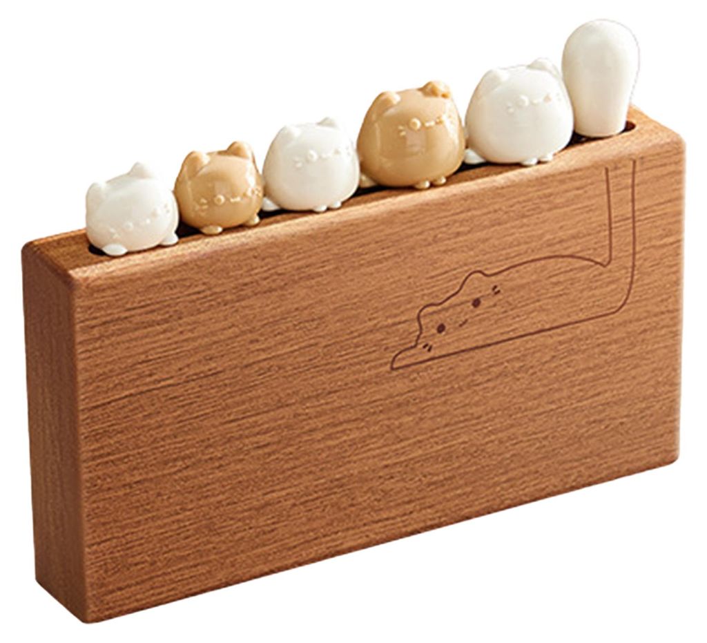 6-teiliges Obstgabeln-Set aus Edelstahl mit Holzablage, Mini-Dessertgabeln, Vorspeisengabeln mit Cartoon-Katzenmotiv, niedliche Tischdekoration fü...