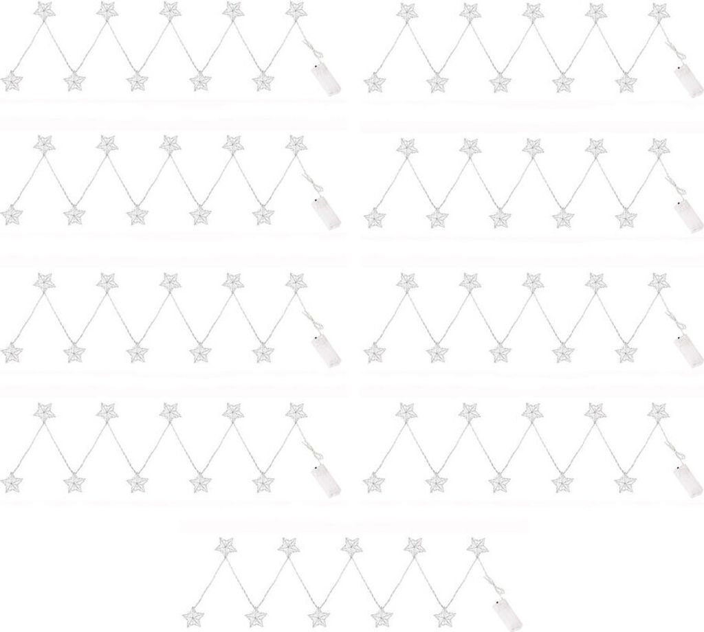 9er Set LED Lichterkette, Sternen-Design, Batterie, silber, L 165 cm