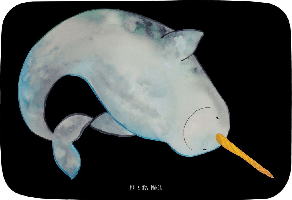 Mr. & Mrs. Panda Badematte Narwal - Schwarz - Geschenk, Badvorleger, Badteppich, Meer, Putzen, Wal, duschmatte, Badezimmerteppich, Kinderzimmer, Au...