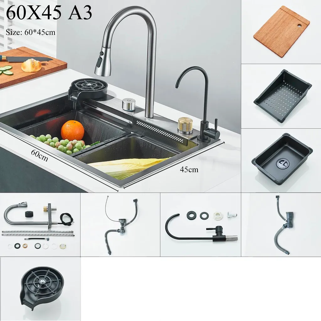 Évier intelligent inox A3 60x45 cm avec contrôle de température intégré