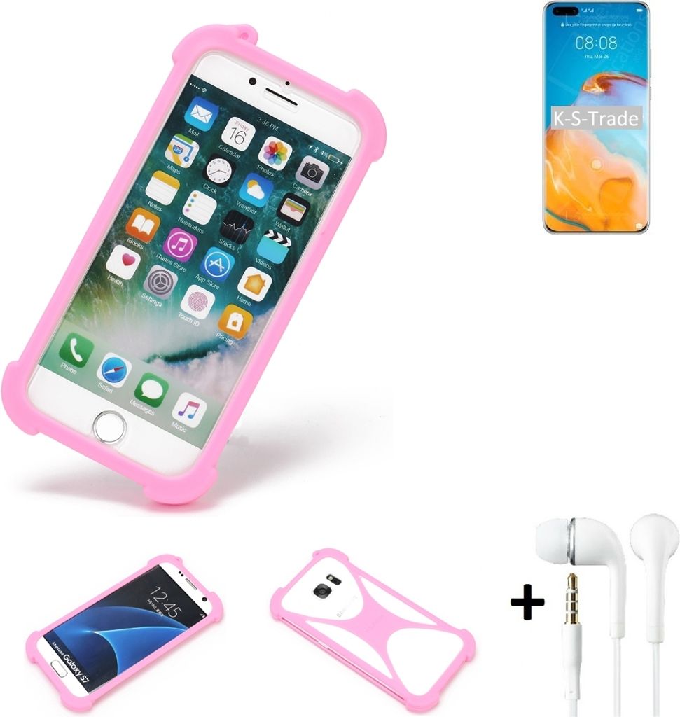 K-S-Trade Bumper + Kopfhörer kompatibel mit Huawei P40 Pro Handy Hülle Schutzhülle Silikon Schutz Hülle Cover Case Silikoncase Silikonbumper TPU