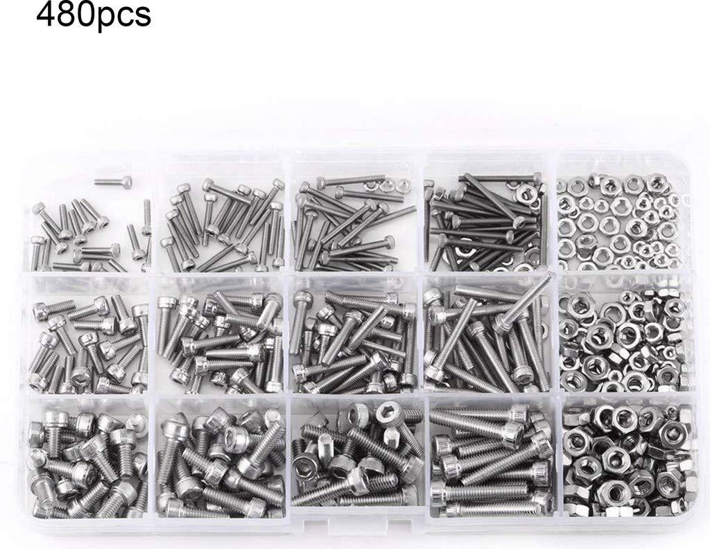 480pcs M2/M3/M4 Edelstahl Sechskantbuchse Runde Kopfdecker Schrauben Schrauben Muttern Kit mit Aufbewahrungsbox zur Reparatur