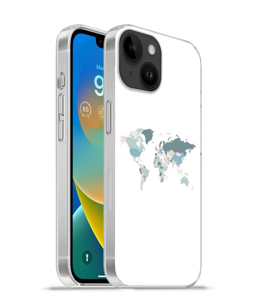 MuchoWow Handyhülle Schutzhülle Hülle für Apple iPhone 14 - Softcase Weltkarte - Pastell - Länder Silikon Softcase Handy Hülle - Mobiltelef...