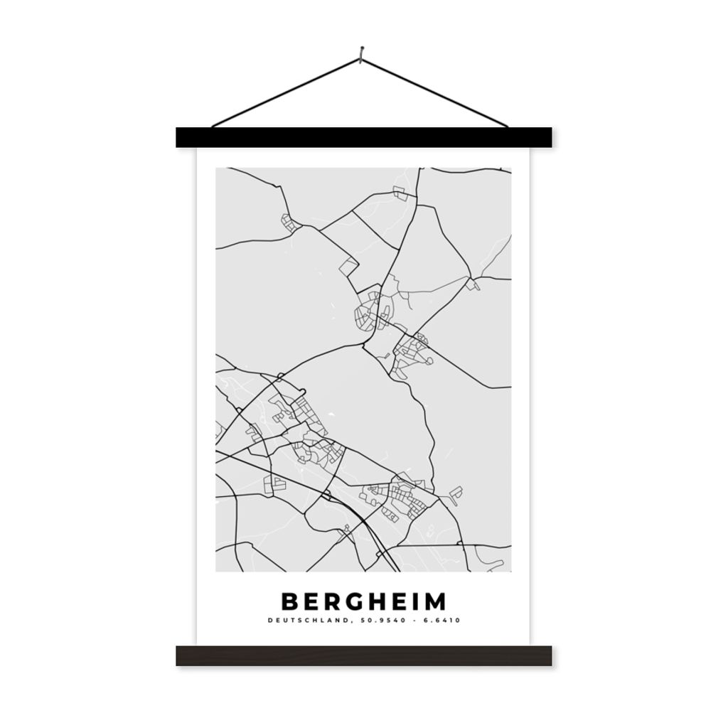 MuchoWow Textilposter Karte - Deutschland - Wetzlar - Stadtplan 60x90 cm mit schwarzem Rahmen - Poster Wohnzimmer