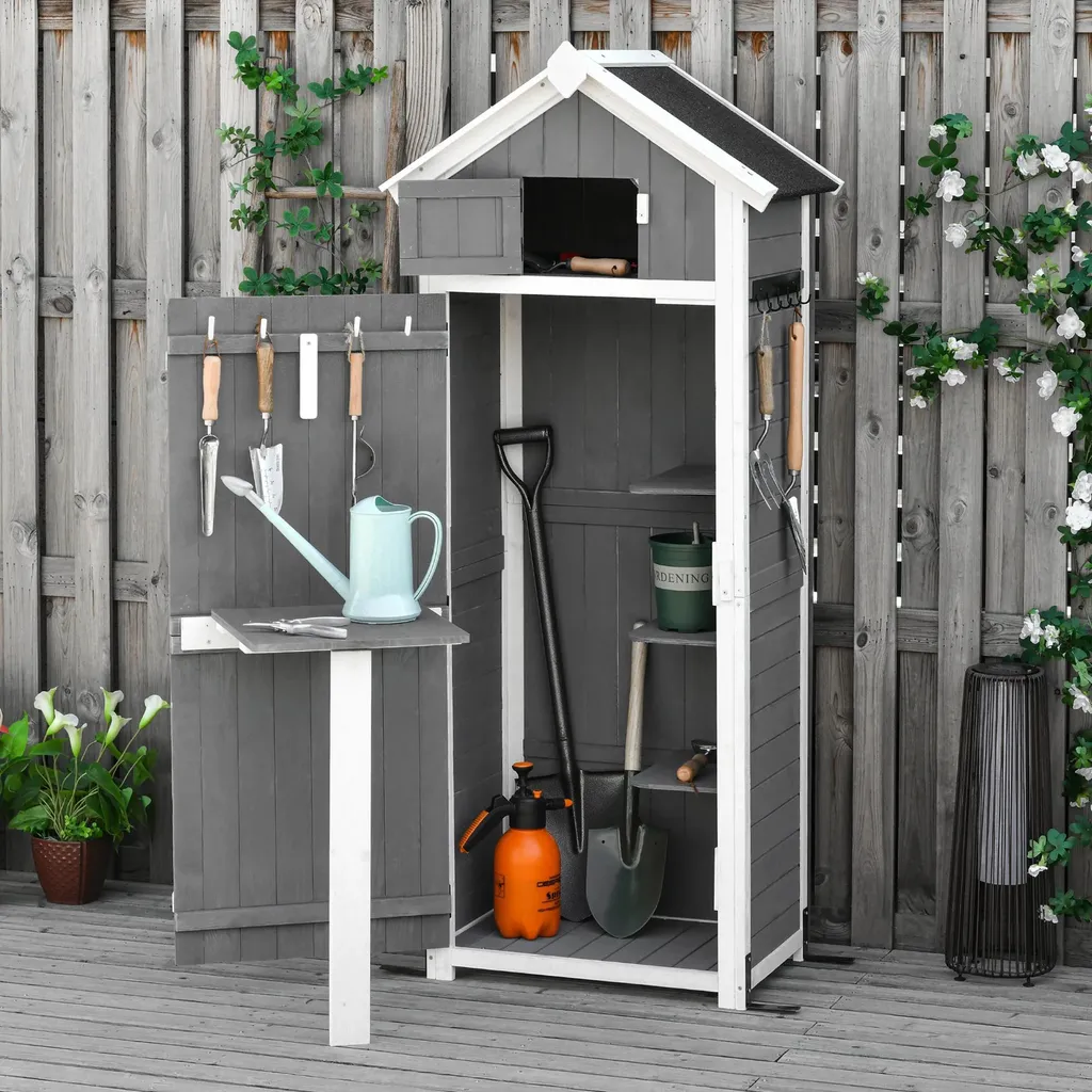 Armoire de jardin anti-humidité en bois gris pour protéger vos outils