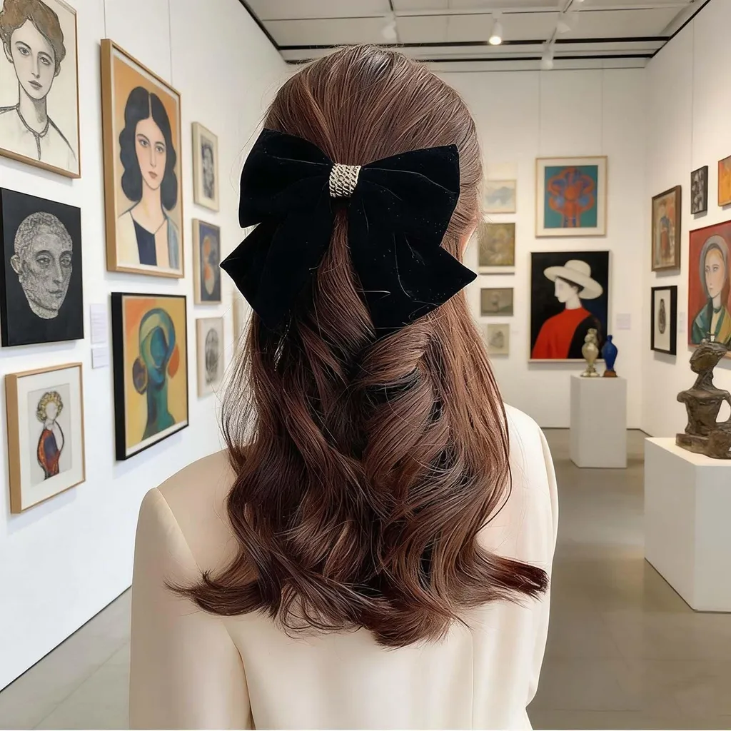 Barrette à cheveux nœud en velours noir - Accessoire élégant hivernal