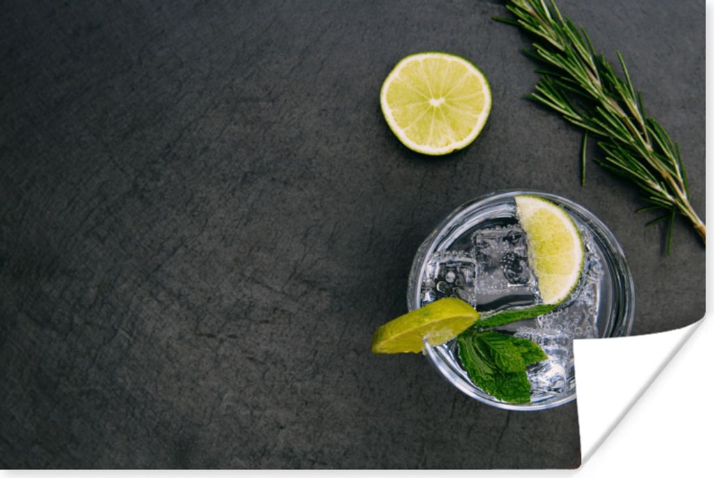 MuchoWow Poster Cocktail - Glas - Zitrone 120x80 cm - Bilder