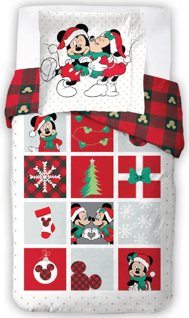 Literie de Noël Minnie et Mickey Douceur Coton avec Motifs Festifs 2pcs