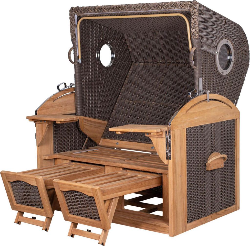 Strandkorb-Set - bene living - Borkum XL Teak - PE grau - Modell 537 - inkl. Liftersystem