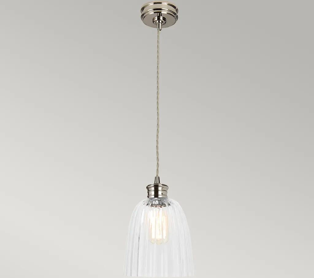 Suspension design rétro nickel poli avec douille apparente E27 Elstead - 4