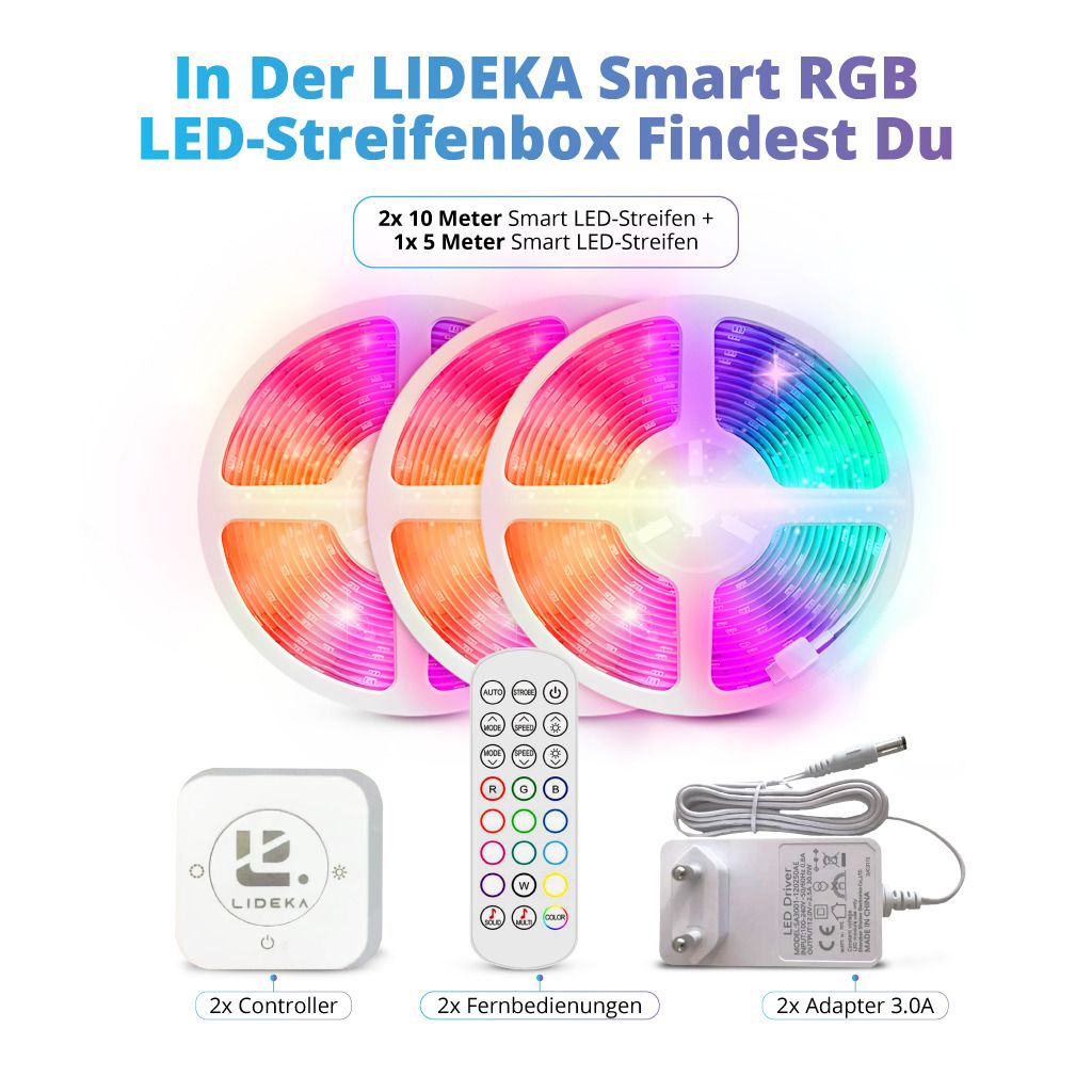 Lideka® RGB, 25m LED-Streifen Steuerung App