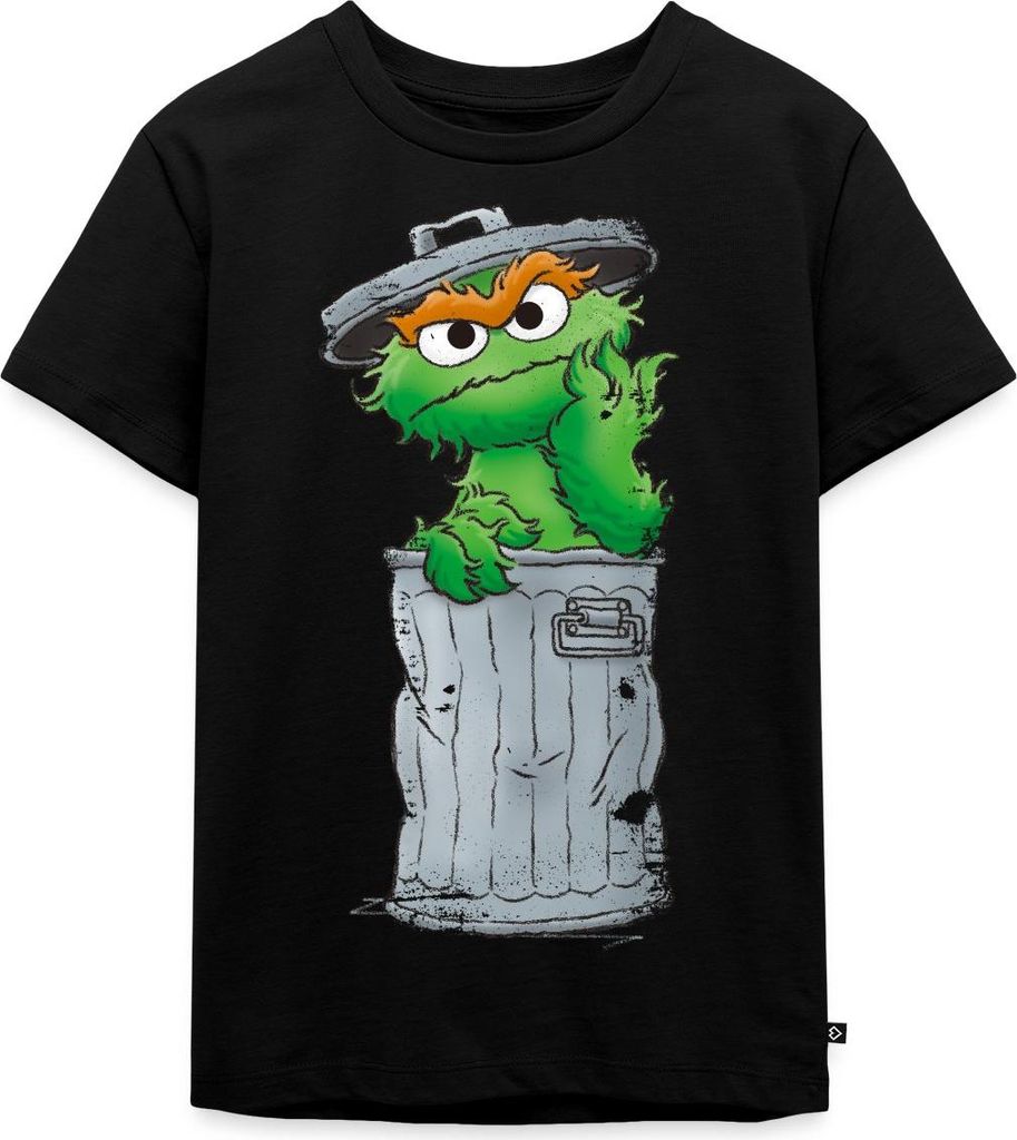 Spreadshirt Sesamstraße Oscar Mülltonne Kinder Premium T-Shirt, 98/104 (2 Jahre), Schwarz