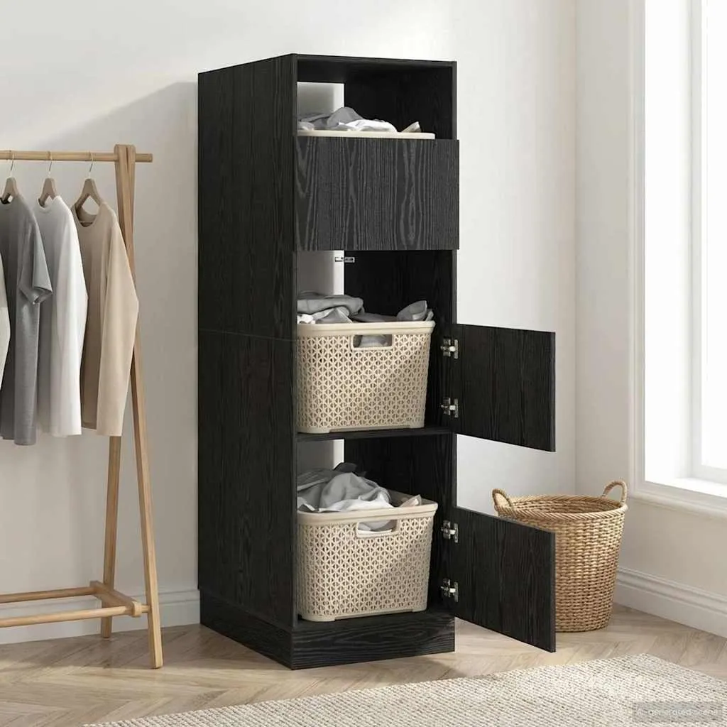 Armoire à linge compacte chêne noir 162 cm pour optimiser petits espaces - 4