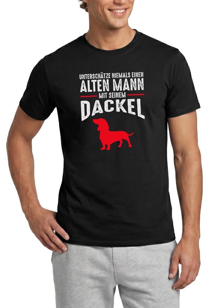 Spreadshirt Alter Mann Dackel Papa Lustiger Spruch Dackelbesitzer Hundepapa Männer T-Shirt, L, Schwarz