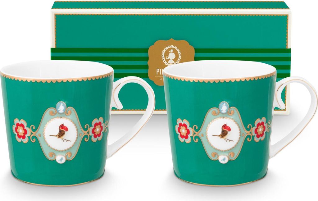 PIP STUDIO Love Birds Medallion Emerald Henkelbecher Small 0,15l Set2