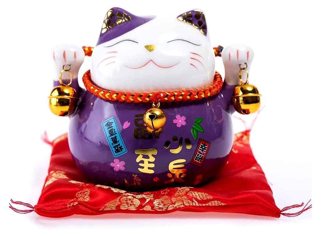 Maneki Neko - Japanische Glücks-Spardose - Traditionen aus Asien - Colori Mauve - Porzellan - Dekorations- und Geschenkidee - Wohlstand und Glück