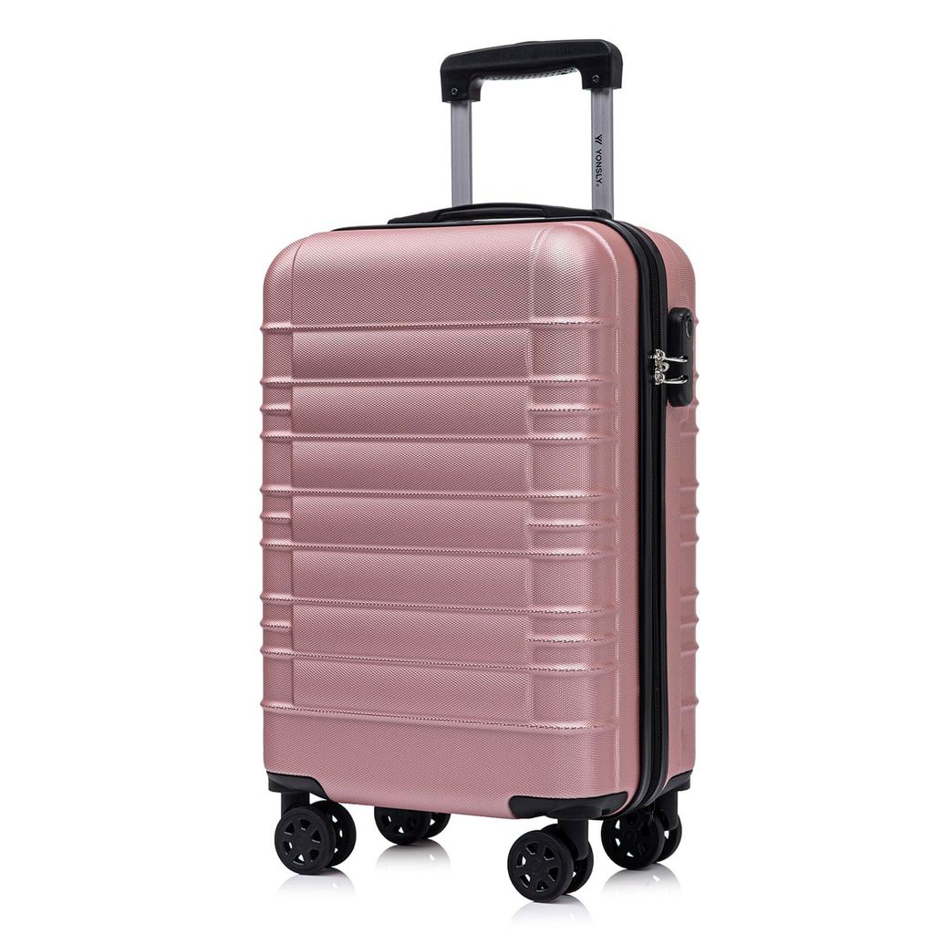 Koffer Trolley Reisekoffer Suitcase, Rollkoffer Handgepäck ,mit 4 Rollen360°, Hartschalenreisekoffer, Zahlenschloss, Weicher Gummigriff (M,Roség...