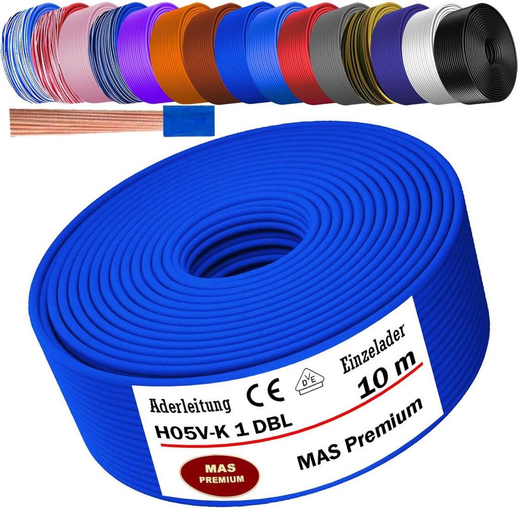 10m Aderleitung H05 V-K 1 mm² Dunkelblau Einzelader Produktbild 