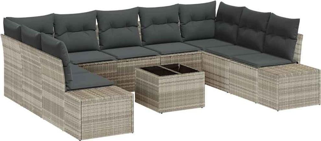 vidaXL Gartensofa-set mit Kissen 10 pcs Hellgrau Poly-Rattan