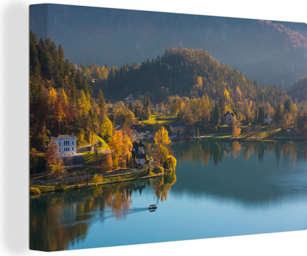 OneMillionCanvasses - Leinwandbilder - 140x90 cm, See - Baum - Herbst, Wandbilder Kunstdruck Wanddekoration - Foto auf Leinwand - Gemälde auf Ho...