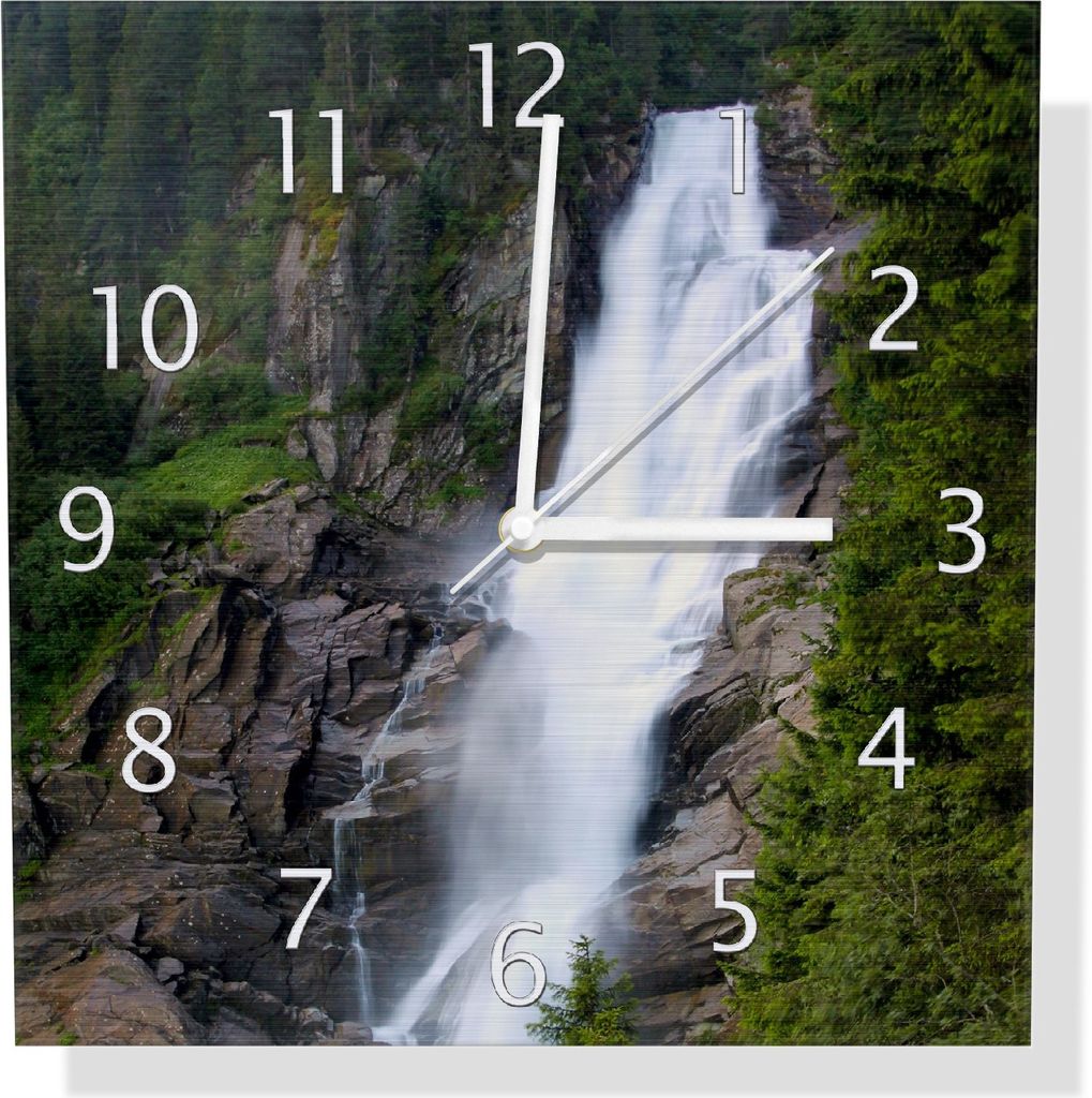 Wallario Design Wanduhr Wasserfall aus Aluverbund, Größe 30 x 30 cm