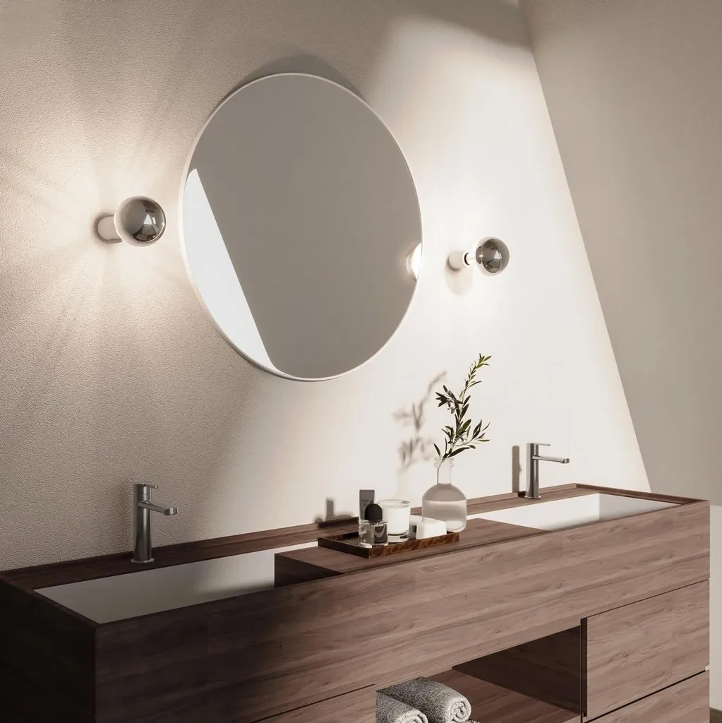 Lampada da Parete Argento IP44 Mezza Sfera - Design Industrial Moderno - 5