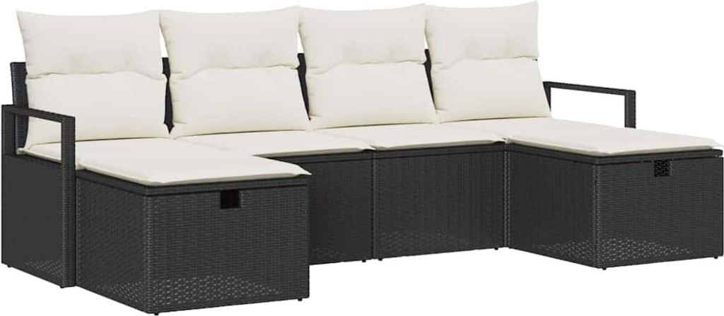 vidaXL Sofa Set mit Kissen 6 pcs Schwarz und Creme Poly-Rattan