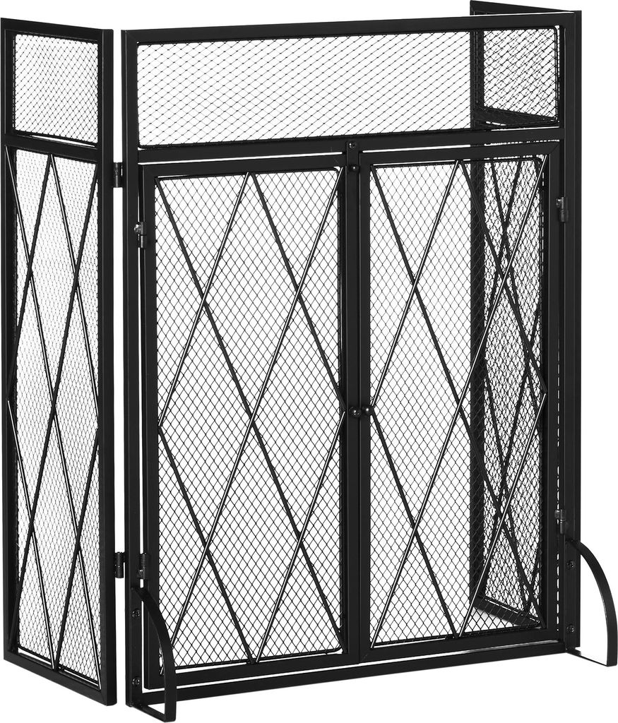 Funkenschutzgitter 3tlg. Kaminschirm aus Schmiedeeisen – Metall schwarz 120 x 79 cm – elegantes Design für sicheren Kamin