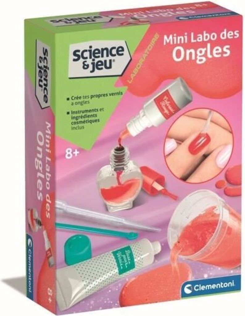 Nagelstudio Set für Kinder, Clementoni Sciences et Jeu Mini Labo, Eigenen Nagellack Kreieren, Ab 8 Jahren