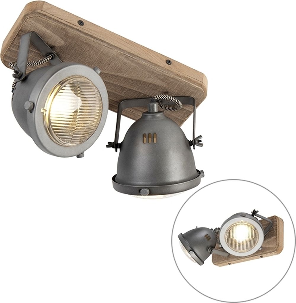 QAZQA - Industrie I Vintage I IndustrieSpot I Spotlight I Deckenspot I Deckenstrahler I Strahler I Lampe I Leuchte stahl I nickel matt mit Holz kip...