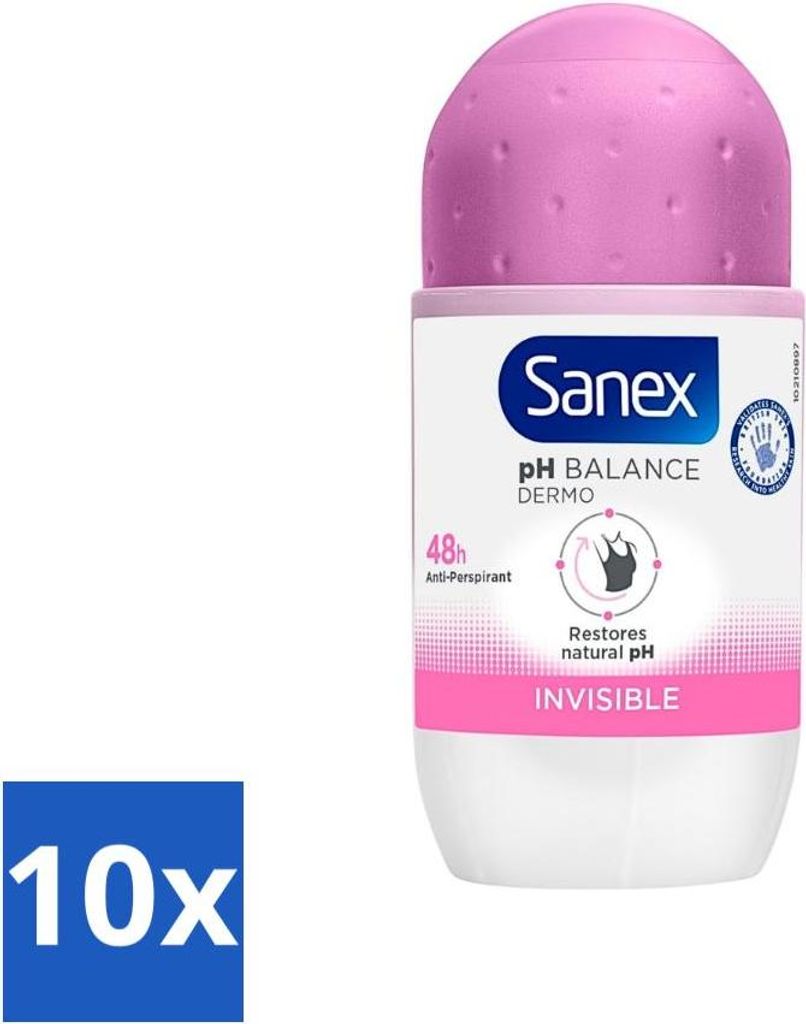 Sanex - Deodorant - Dermo Invisible - Sichtbar & Unsichtbar - 50 ml - Vorteilspack - 10 Stücke