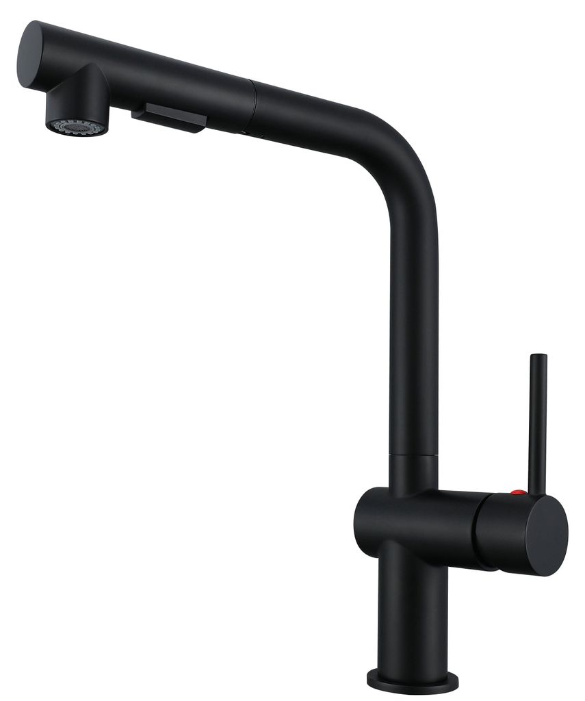 AICA L-förmiger Küchenhahn Ausziehbarer Brause Messingkern 2 Strahlarten Hochbogen Wasserhahn Küche Mischbatterie Schwarz Matt