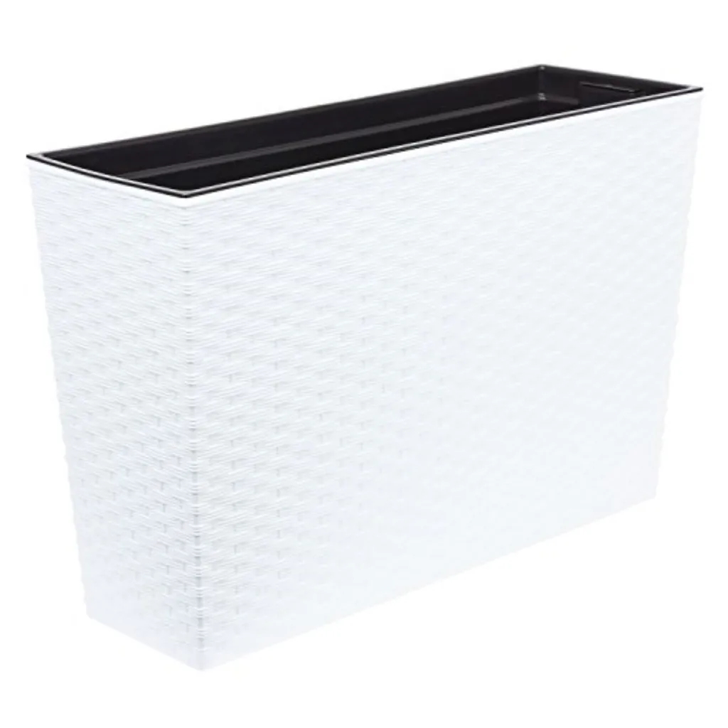 Jardinière de balcon pour plantes et fleurs en rotin blanc 18x56x36 cm chic