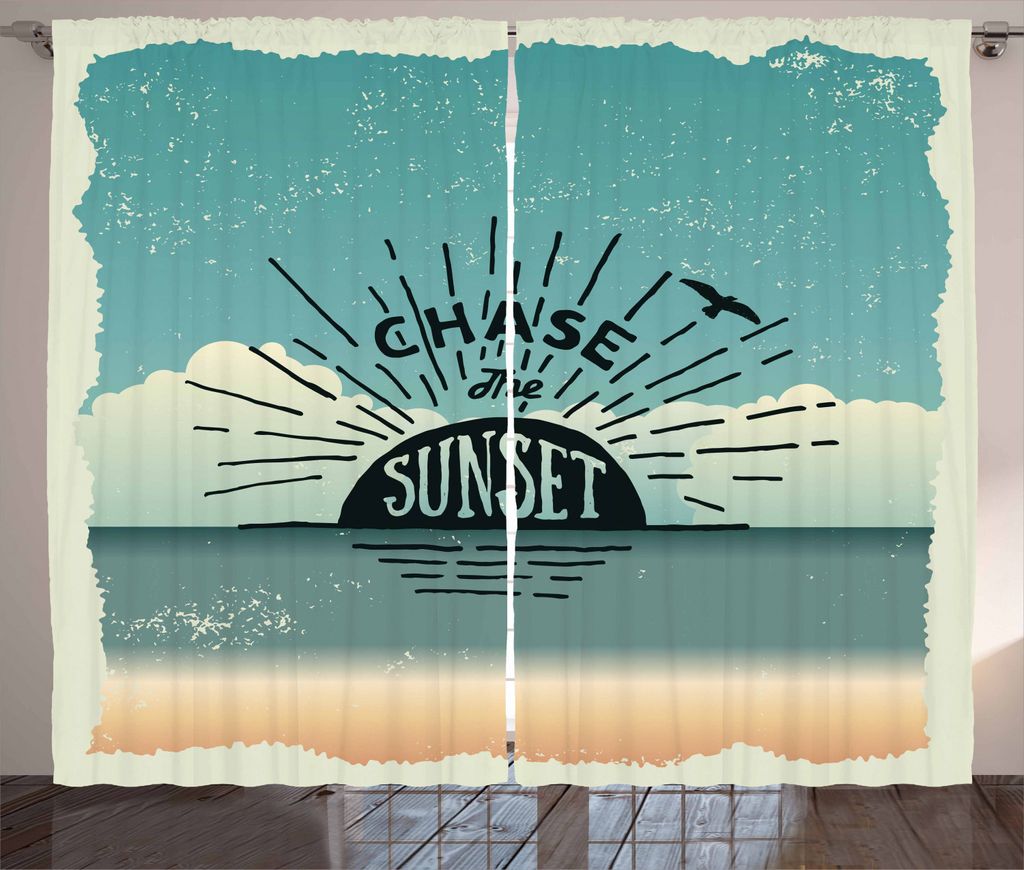 ABAKUHAUS Zitat Rustikaler Vorhang, Typografische Chase the Sunset, Wohnzimmer Universalband Gardinen mit Schlaufen und Haken, 280 x 225 cm, Mehrfa...