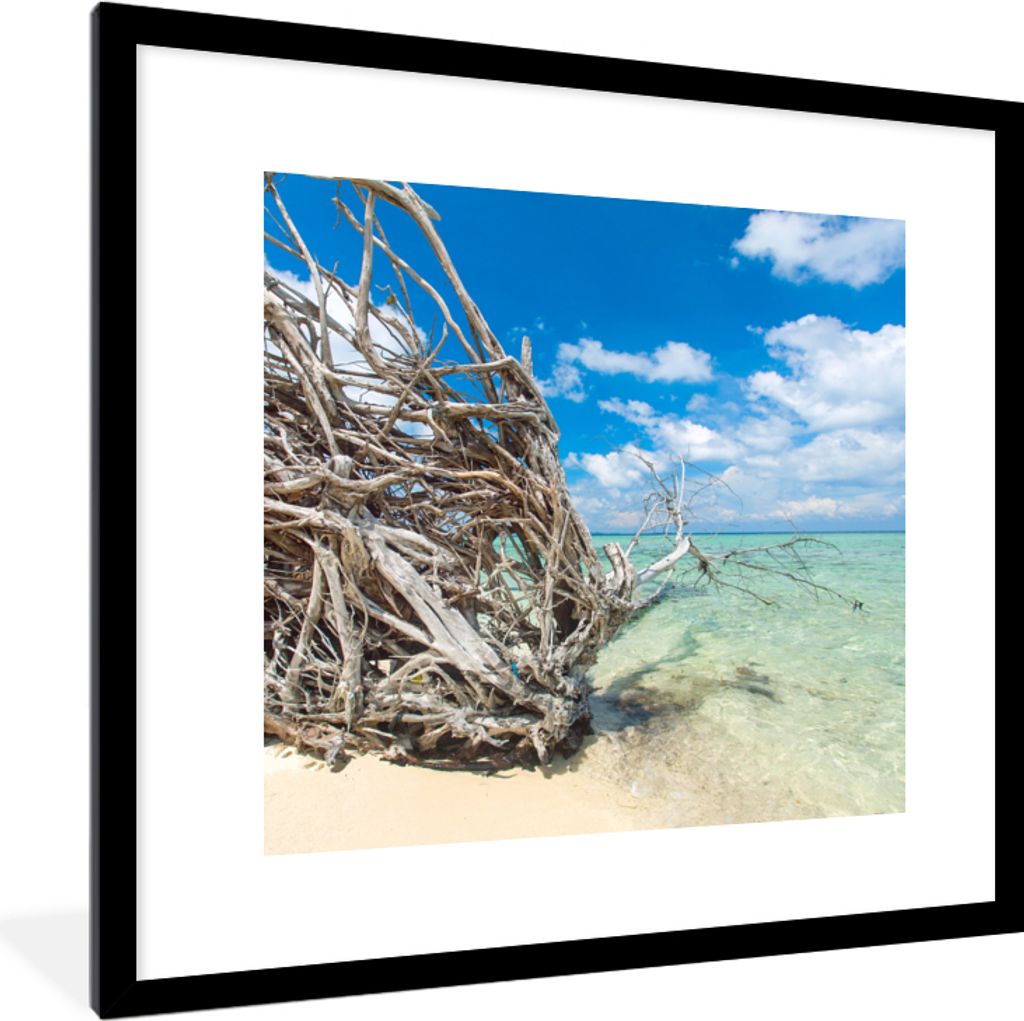MuchoWow Gerahmtes Poster Strand - Äste - Tropisch - Meer 40x40 cm - Poster mit Schwarzem Bilderrahmen Wandposter Rahmen Foto Bilder - Poster - ...