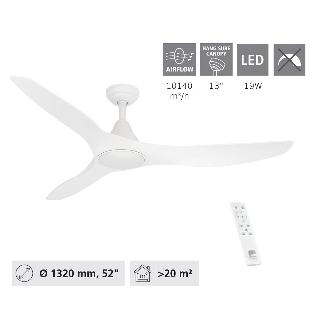 LED stropní ventilátor a světlo PORTSEA ABS bílý matný, Obrázek produktu 