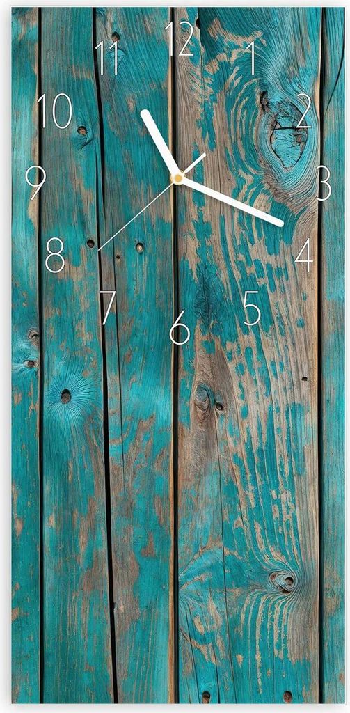 Wanduhr aus Glas mit Motiv Vintage Holz Bretter- 30 x 60 cm - inkl. Aufhängesystem