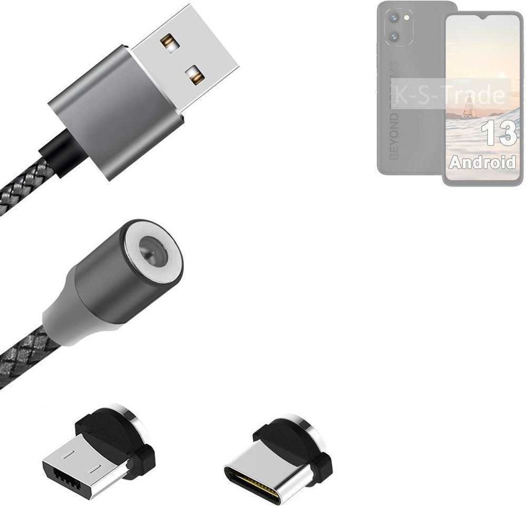K-S-Trade Hochwertiges Magnet-Lade-kabel Sync-Kabel Daten-Kabel für UMIDIGI C1 Plus mit USB-Typ-C-Anschluss und Micro-USB-Anschluss 2A bis zu 480mbps