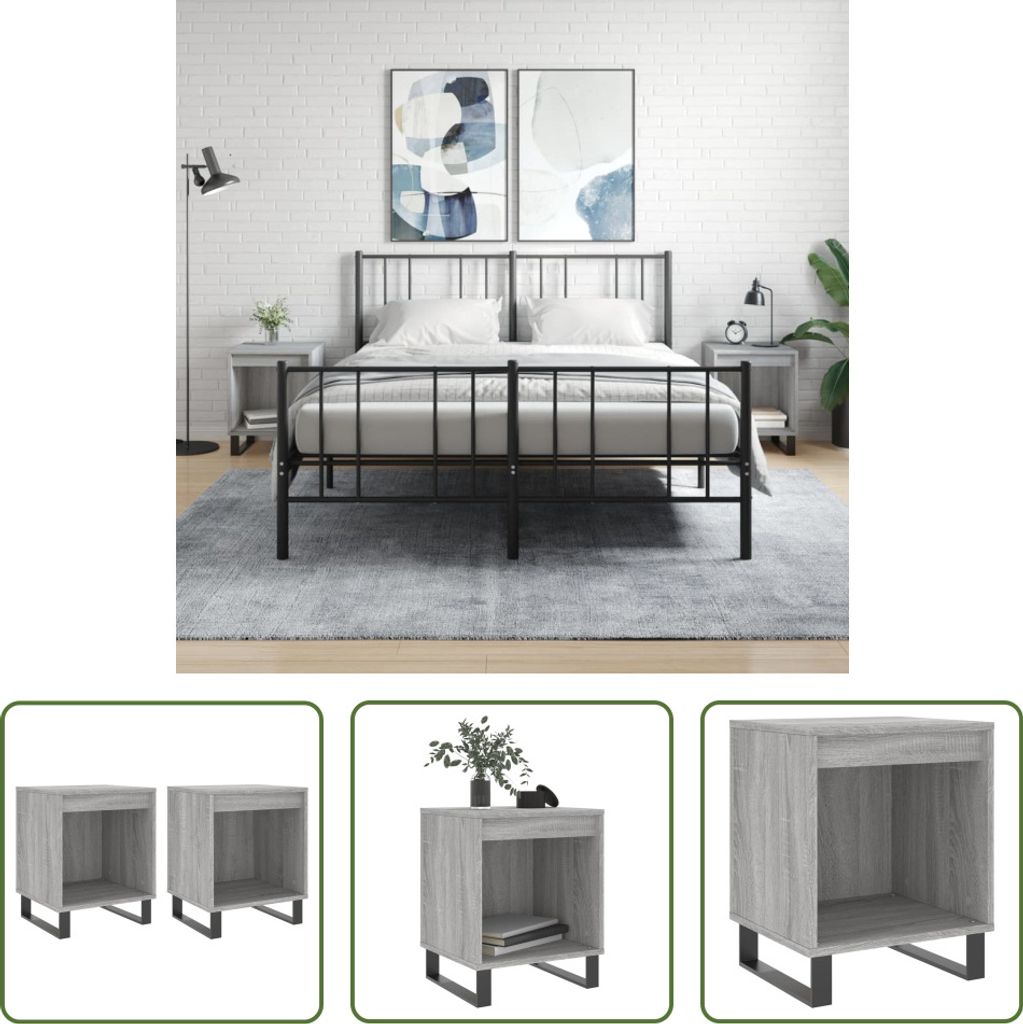 The Living Store Nachttische 2 Stk. Grau Sonoma 40x35x50 cm Holzwerkstoff